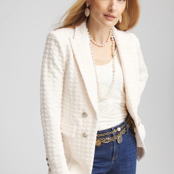 Chico's English Cream Textured Blazer - Picture 1 of 8